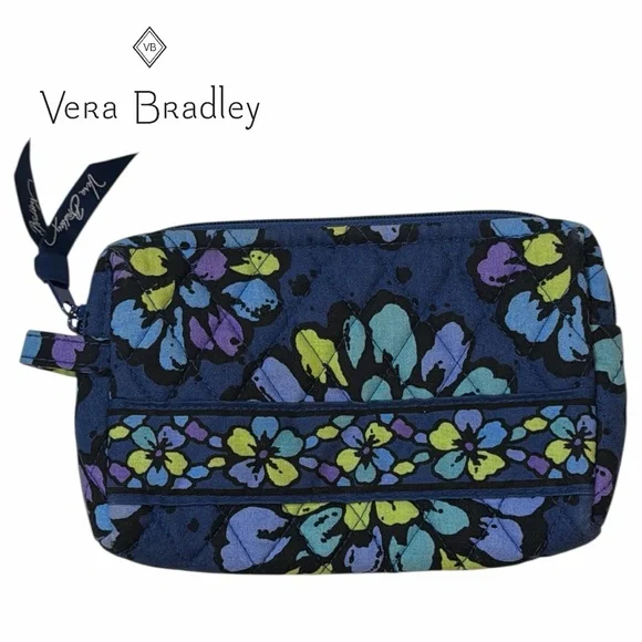 Vera Bradley Indigo Blue Small Waterproof Toiletry Cosmetic Bag‎