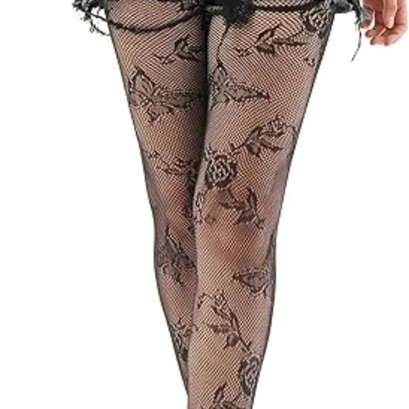 Black Fishnet Tights with Butterflies New Size‎ Large/XLarge