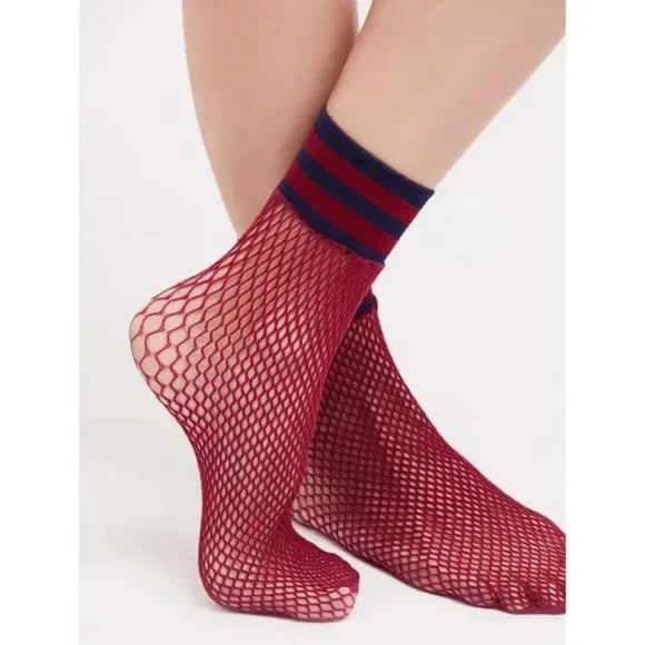 Free People Riot Sport Fishnet‎ Anklet Sock / Burgundy
