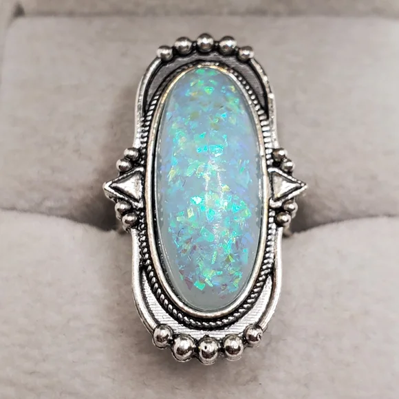 Silvertone Faux Opal Ring
