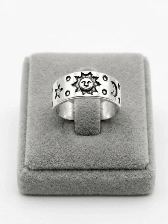 New Sterling Silver Adjustable Handmade Bohemian Celestial Sun Moon Stars Ring