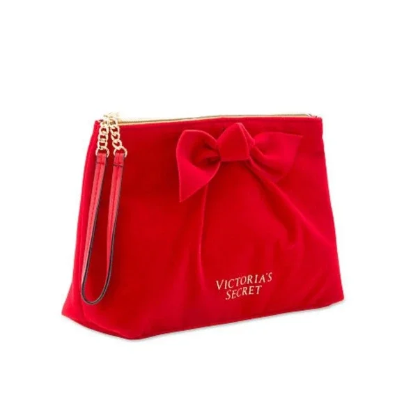Victoria's Secret RED VELVET GLAM Make‎ Up Bag Wristlet Clutch Cosmetic Case NWT