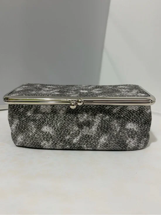 Elegant Gray Faux Snakeskin Cosmetic Case with Silver Frame