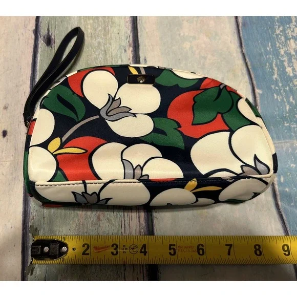 Kate Spade Blazing Blue Floral Dome Cosmetics Pouch Bag Medium EXCELLENT Tub23