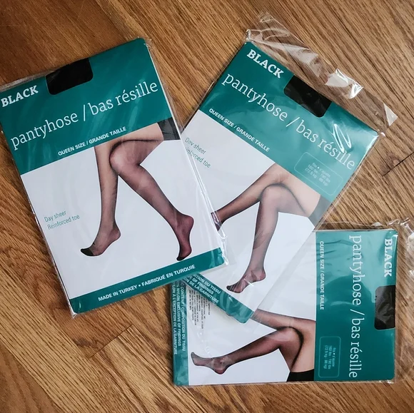 Queen Size Day Sheer Reinforced Toe Black Pantyhose 160-190 lbs