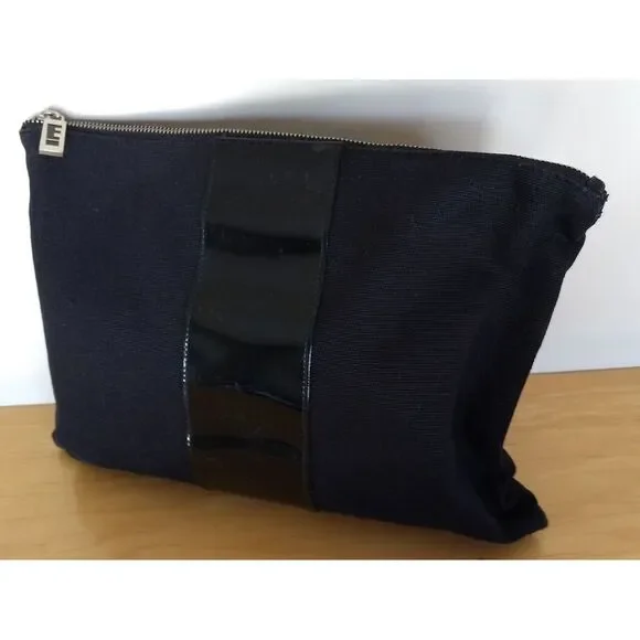 E Cosmetics Black Canvas Zippered Cotton Houndstooth Makeup Toiletry‎ Travel Bag