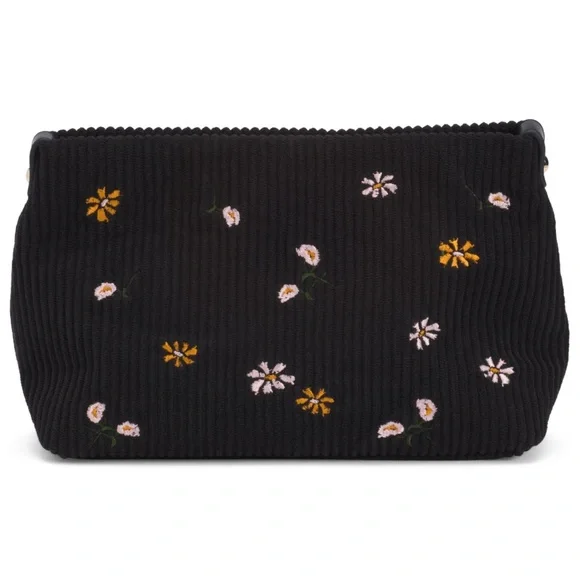 Black Floral Embroidered Cosmetic Pouch