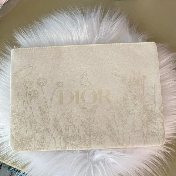 Dior beauty spring flower makeup pouch new. 11”x8”