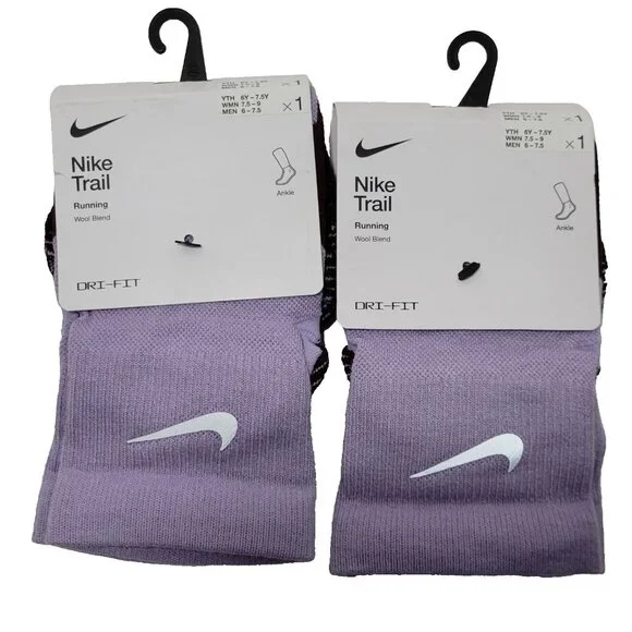 Nike Trail Running Ankle Socks Wool Blend Unisex Women 7.5-9 Men 6-7.5 -LOT OF 2