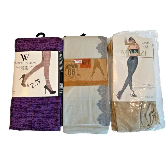 Lot of 3 Pkgs Sz S Tights MANZI 70 Den Super Opaque, Purple, & Gray Footless New