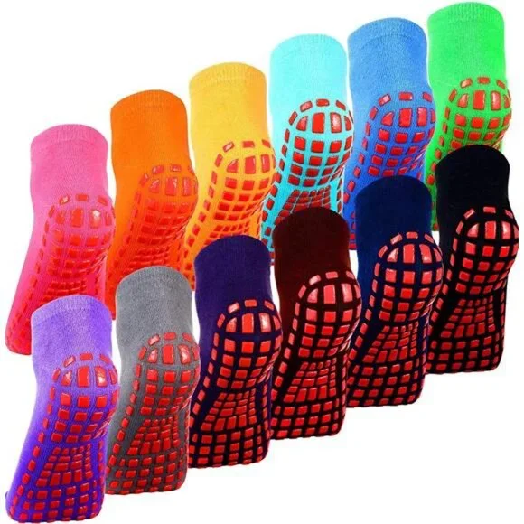 12 Pairs Non Slip Yoga Socks with Grips Anti-Skid Sticky Grippers Socks