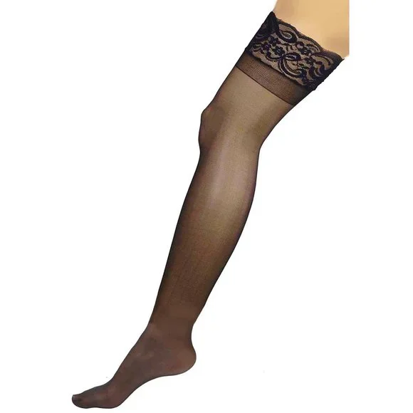 Plus Size 1x 2x Sheer Lace Top Thigh Highs Womens Black Stay Up Stockings