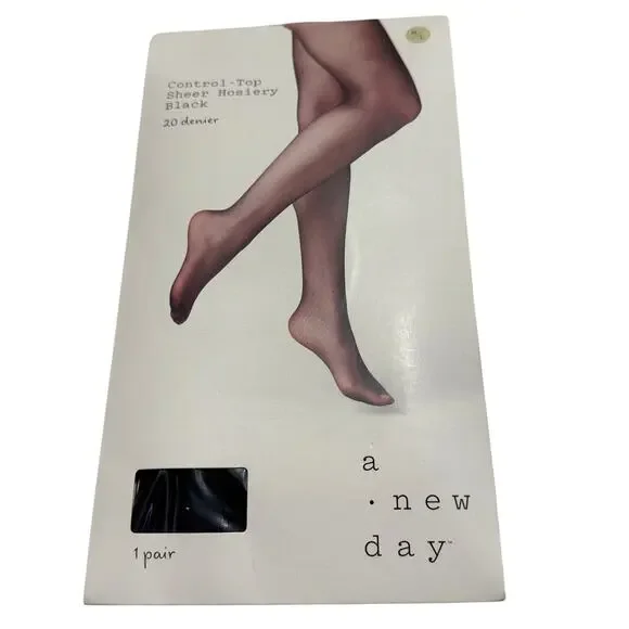 A New Day Women's Black Control Top Sheer Pantyhose - Size Medium/Large - NWT