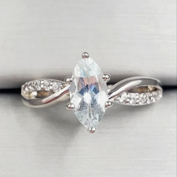 Genuine Pale Blue Aquamarine Marquise Cut Twist Ring