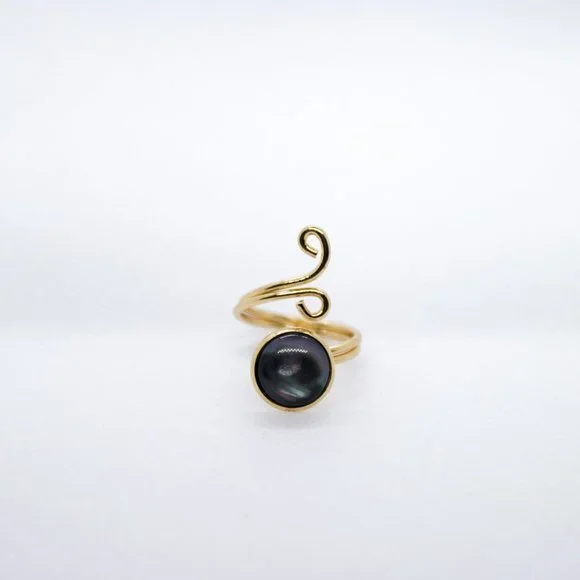 Gold and Black Stone adjustable fashion ring