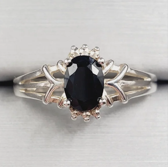 Genuine Oval Black Sapphire 925 Sterling Silver Ring