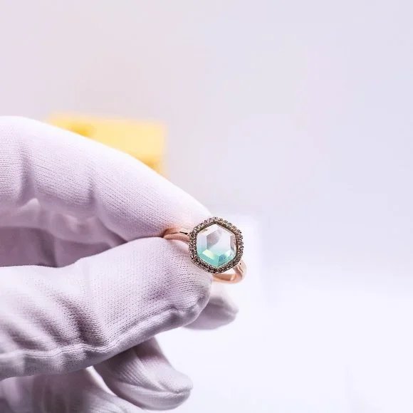 Adjustable Gold Plated Hexagon Green Stone Ring