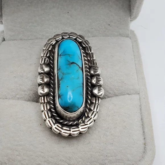 Oblong Sterling Silver Turquoise Ring