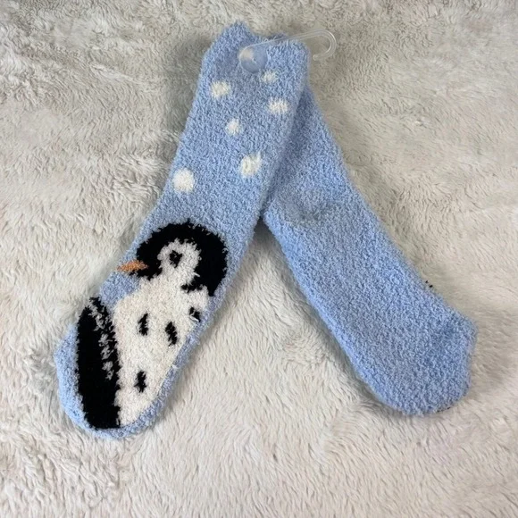 Old Navy Womens Cozy Socks Blue Penguin Polka Dot One Size Fuzzy Winter New
