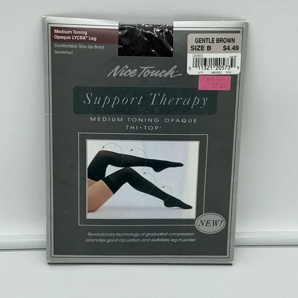 Nice Touch Support Therapy Med Toning‎ Opaque Lycra Leg Brown Size B Thi- High
