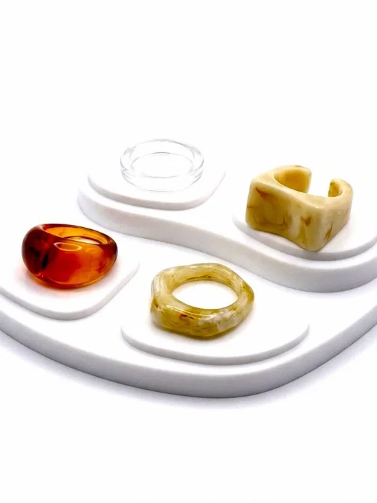 New Chunky Brown & Cream Coastal Boho Beach Collection Resin Handmade 4 Ring Set