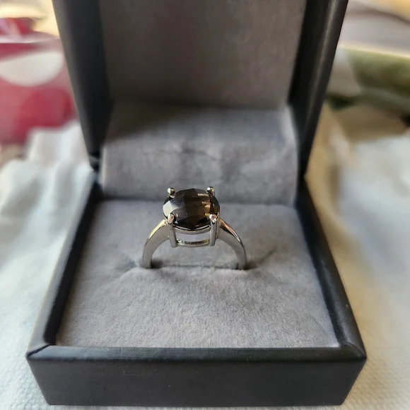 S925 Smokey Quartz Ring adjustable size band