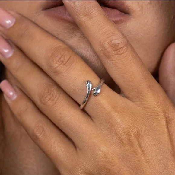 925 Sterling Silver Hug Ring Adjustable Minimalist Love Jewelry Gift