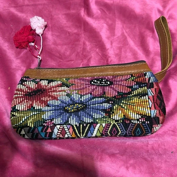 HANDMADE LEATHER and needle point bag