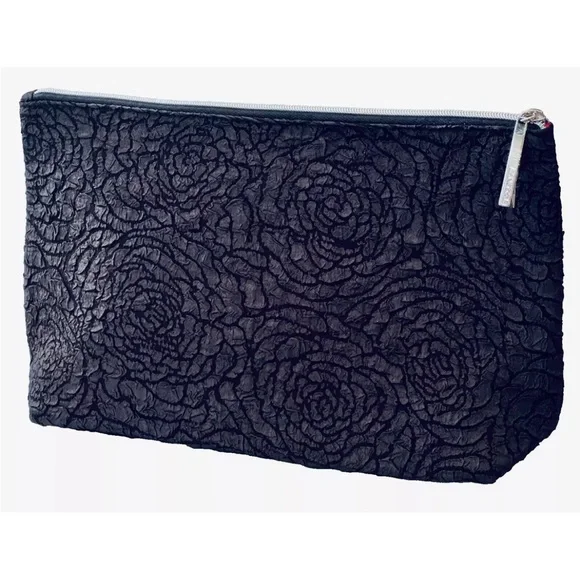 Lancome Paris Black LARGE Rose Travel Cosmetic Makeup Bag L33 Brand New