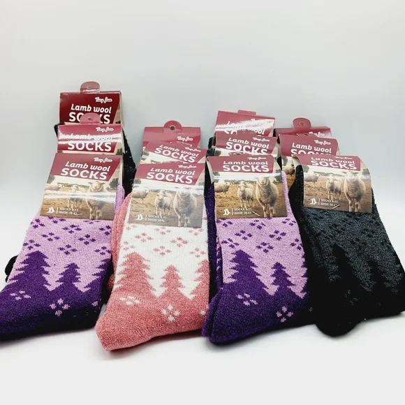 ⚫️ 12 Lamb Wool Crew Socks/Thermal Warm Winter Boot Socks Size 9-11 Women