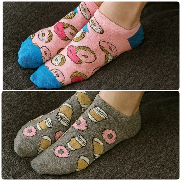Coffee & Donuts Novelty Women’s theme Casual Ankle Socks size 5-9