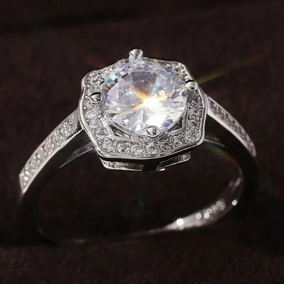 😍Engagement Hollow Anillos Sparkling Round CZ Dainty Silver Rings, L133