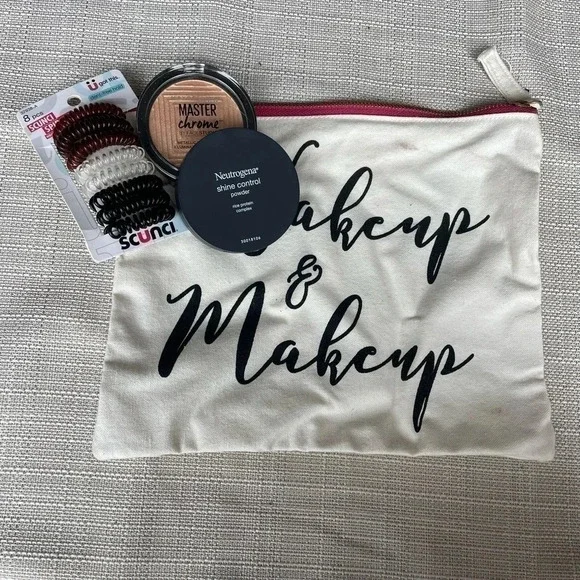 *NEVER USED* Makeup Bag, Hair Ties, Shine Control Powder, and Highlighter Bundle