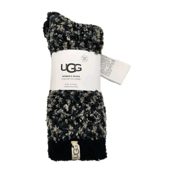 UGG Cozy Chenille Socks Crew Cut Black Grey Womens OS Soft Confetti Lounging NWT
