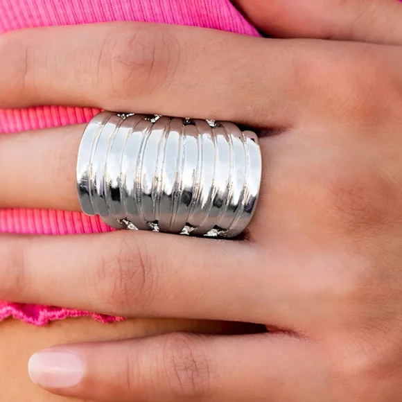 Imperial Glory Oversized Silver Stacking Illusion Cocktail Ring Fashion Jewelry
