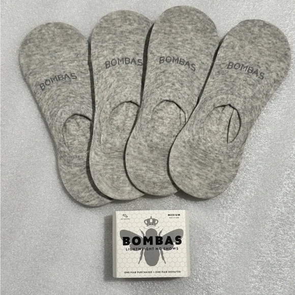 New Bombas Womens Casual Socks - Grey Medium No Show 4 ct lot