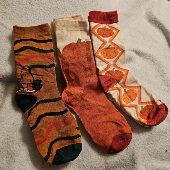 Set Of Three Fall Thanksgiving Pumpkin New Socks