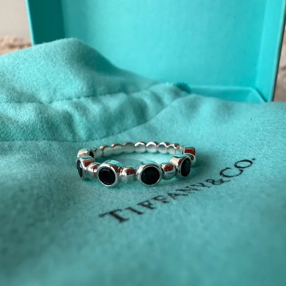 Tiffany &Co BRAND NEW Ziegfeld Collection Black Spinel Band Ring in Silver