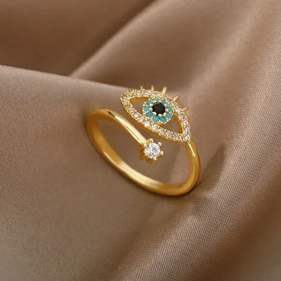 Lucky Evil Eye Adjustable Gold Ring