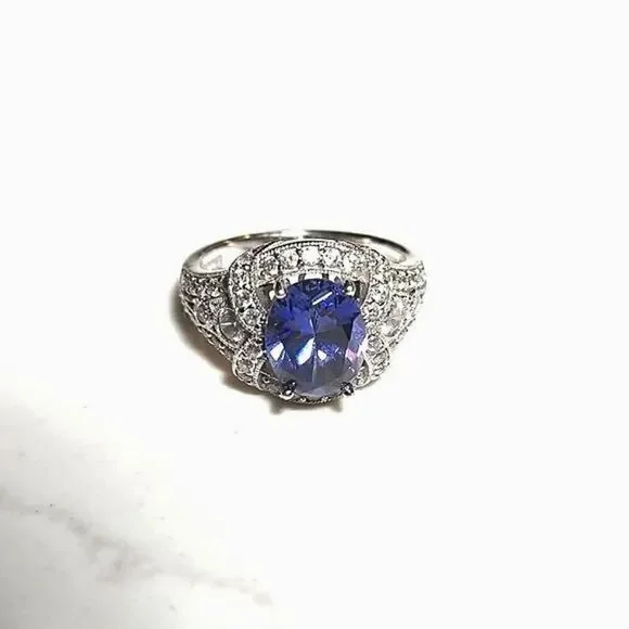 925 Silver Cubic Zirconia Amethyst Ring Stamped