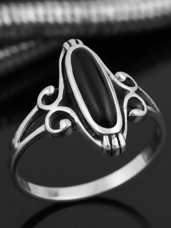 Womens Sterling Silver 925 Black Onyx Oval Ring Size 7