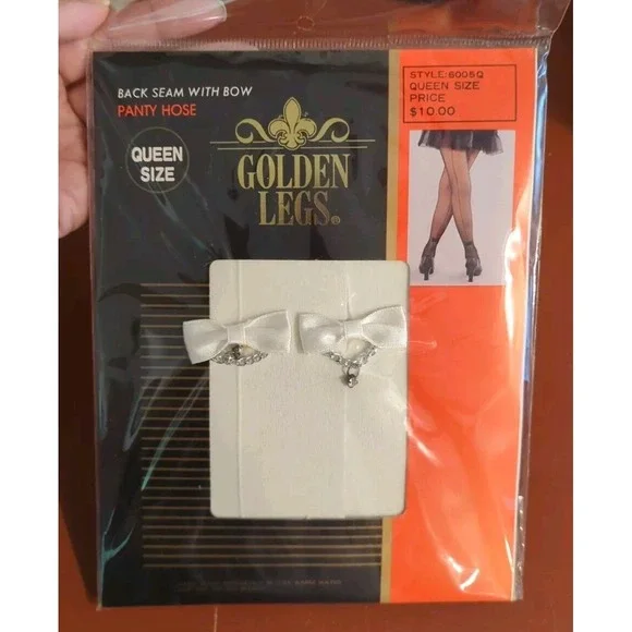 New‎ Sexy Golden LEGS White QUEEN STOCKINGS w/bows PANTYHOSE nylon HOSIERY