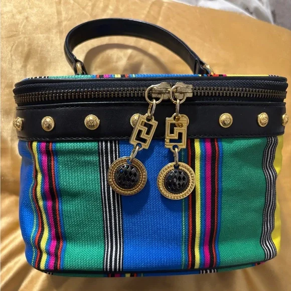 Versace Colorful Striped Vintage Vanity Bag Like New