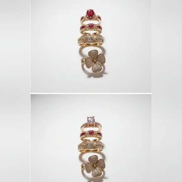 Gold-Plated Fashion Ring Set – 4-Piece Bundle | Size 6 | New
