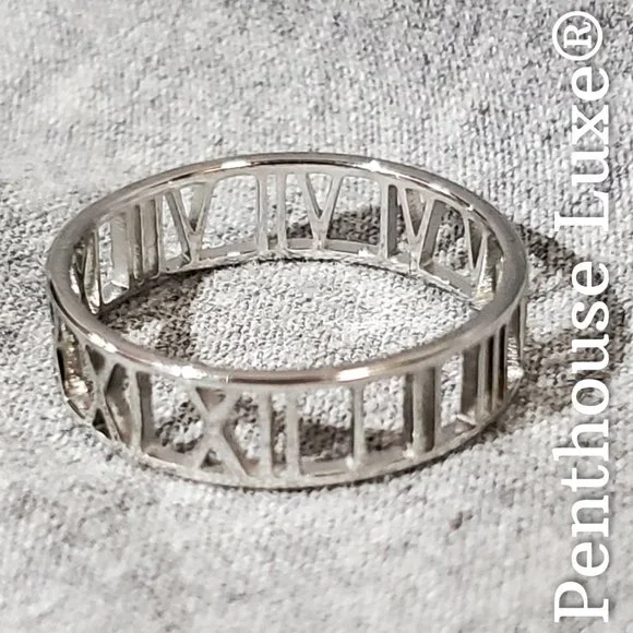 SOLID Stainless Steel Roman Numerals Column Ring Band