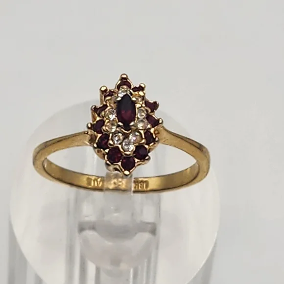 Vintage 18K Electroplate Red & Clear Rhinestone Cocktail Ring (7)