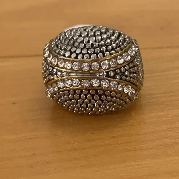 Silver and Gold Tone Dome Ring Women's Size 5 with Crystals Nailhead detail NWT