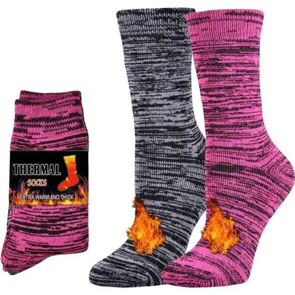 2 Pairs Women's Thick Thermal Socks Non Slip Insulated For Winter Cold Weather