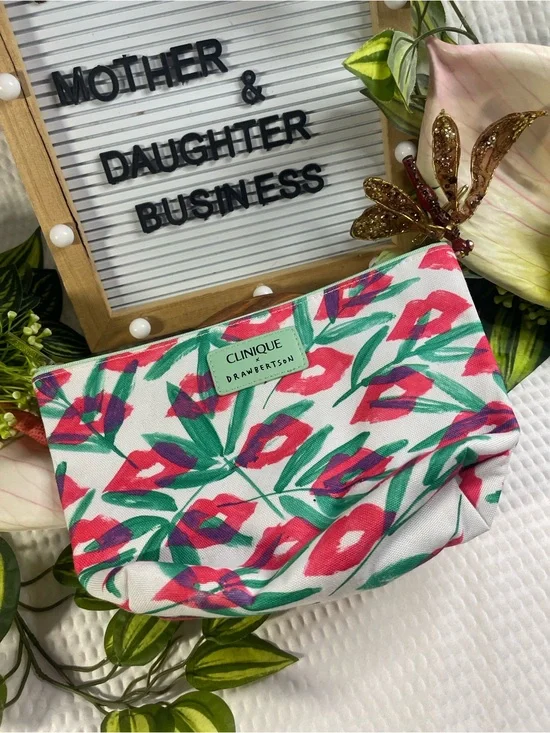 Clinique x Drawbertson Floral Lips Makeup/Toiletries Bag - BAG ONLY