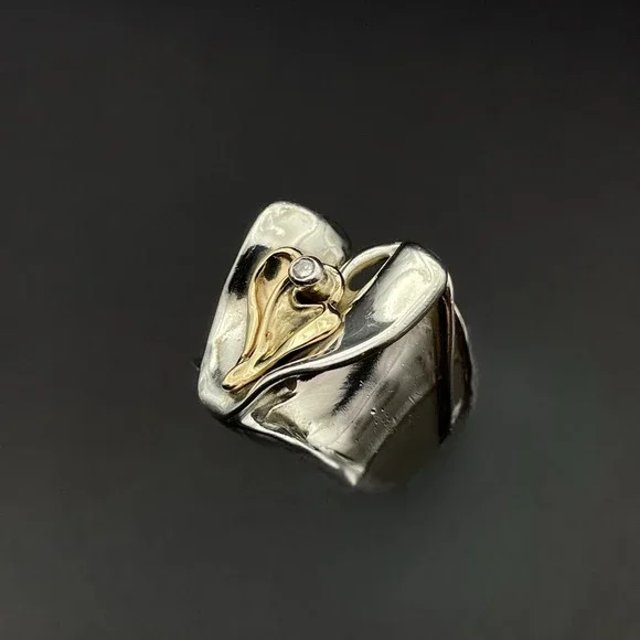 Israel Hagit Gorali Diamond Accent 14K Yellow Gold Sterling Silver‎ Heart Ring